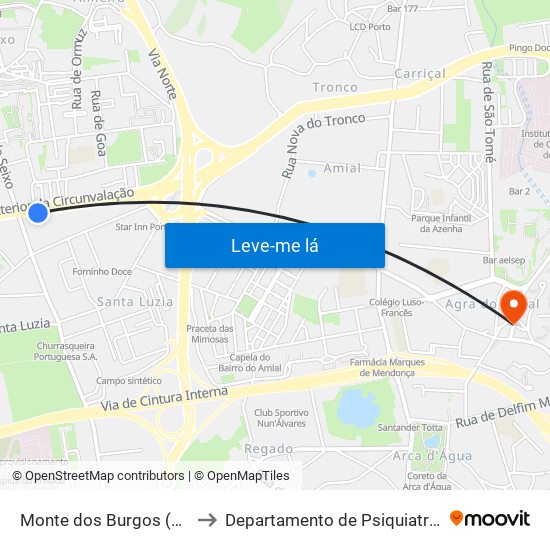 Monte dos Burgos (Circunvalação) to Departamento de Psiquiatria e Saúde Mental map