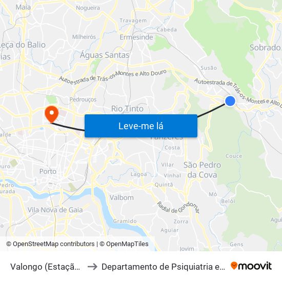 Valongo (Estação) | Presa to Departamento de Psiquiatria e Saúde Mental map