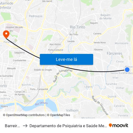 Barreiros to Departamento de Psiquiatria e Saúde Mental map