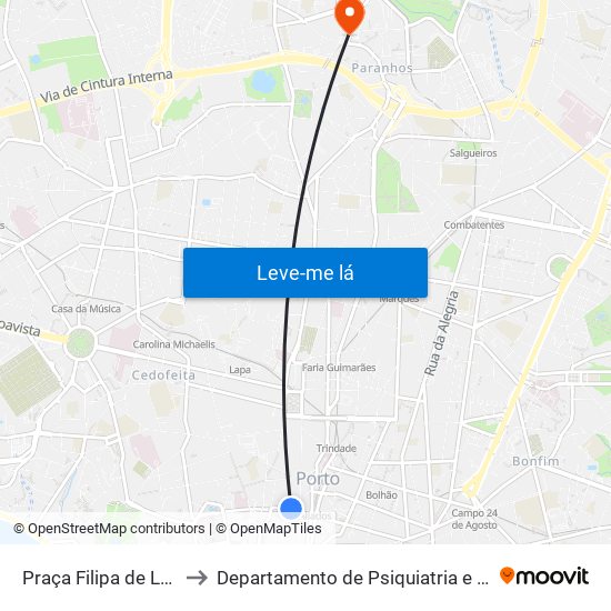 Praça Filipa de Lencastre to Departamento de Psiquiatria e Saúde Mental map