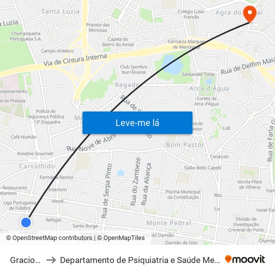 Graciosa to Departamento de Psiquiatria e Saúde Mental map