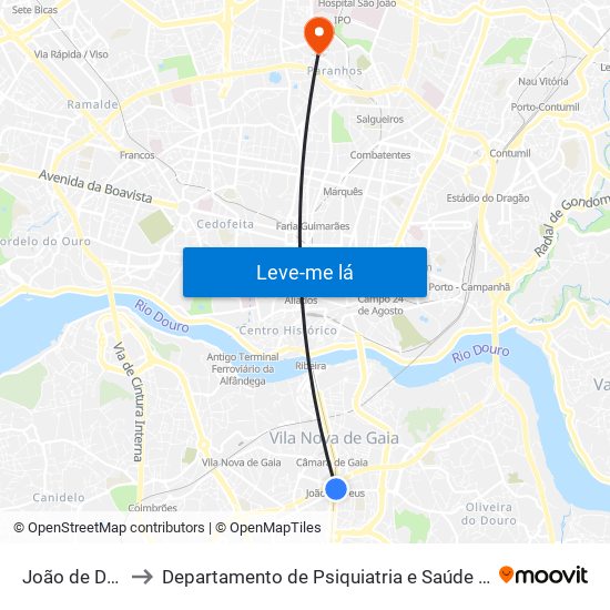 João de Deus to Departamento de Psiquiatria e Saúde Mental map