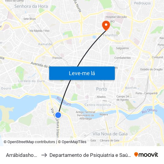 Arrábidashopping to Departamento de Psiquiatria e Saúde Mental map