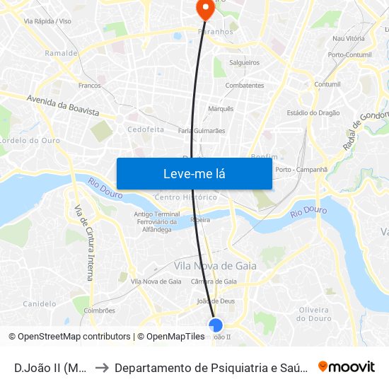 D.João II (Metro) to Departamento de Psiquiatria e Saúde Mental map