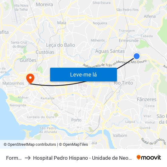 Formiga to Hospital Pedro Hispano - Unidade de Neonatologia map