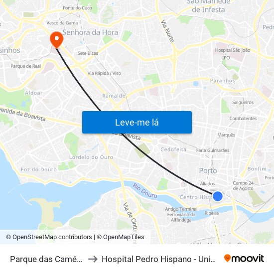 Parque das Camélias (Terminal) to Hospital Pedro Hispano - Unidade de Neonatologia map