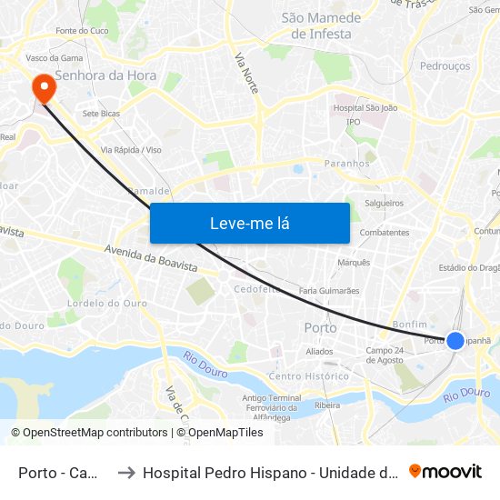 Porto - Campanhã to Hospital Pedro Hispano - Unidade de Neonatologia map