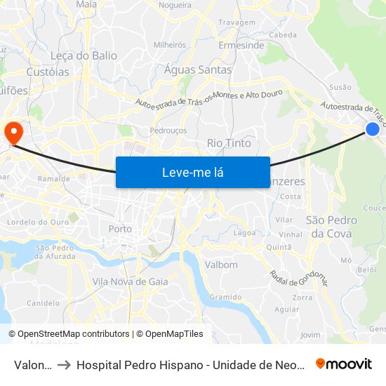 Valongo to Hospital Pedro Hispano - Unidade de Neonatologia map