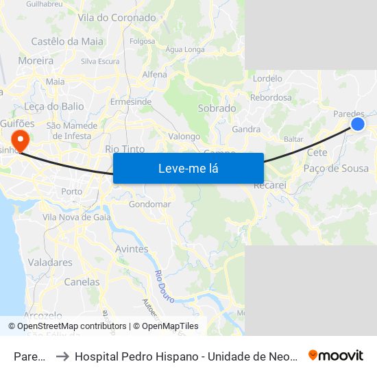 Paredes to Hospital Pedro Hispano - Unidade de Neonatologia map