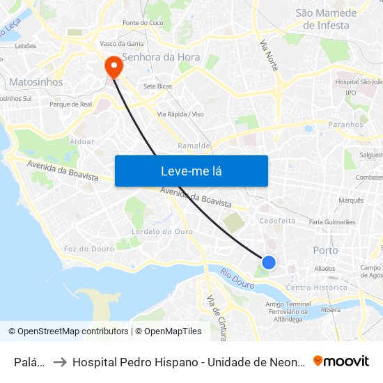 Palácio to Hospital Pedro Hispano - Unidade de Neonatologia map