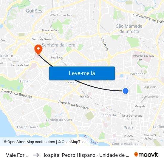 Vale Formoso to Hospital Pedro Hispano - Unidade de Neonatologia map