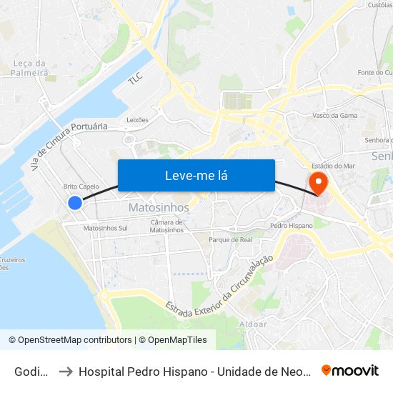 Godinho to Hospital Pedro Hispano - Unidade de Neonatologia map