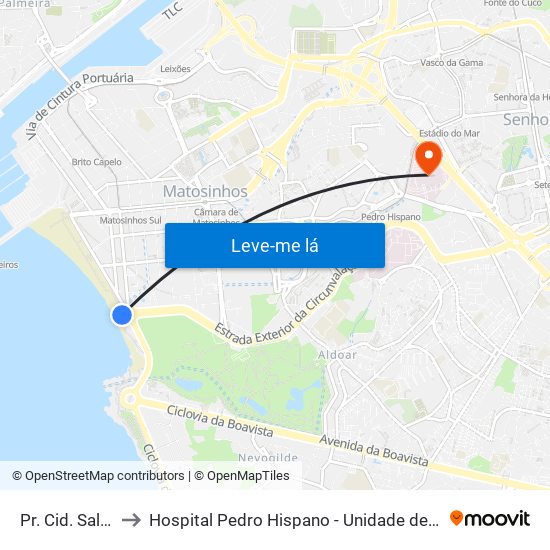 Pr. Cid. Salvador to Hospital Pedro Hispano - Unidade de Neonatologia map