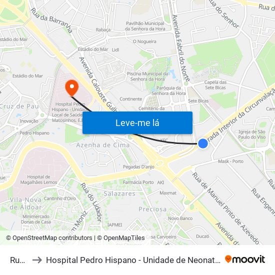 Ruela to Hospital Pedro Hispano - Unidade de Neonatologia map