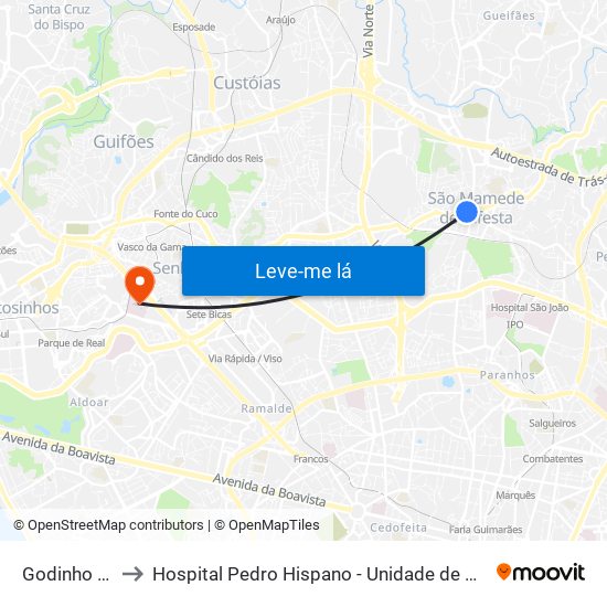 Godinho Faria to Hospital Pedro Hispano - Unidade de Neonatologia map