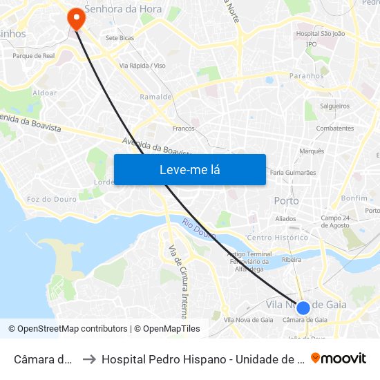 Câmara de Gaia to Hospital Pedro Hispano - Unidade de Neonatologia map