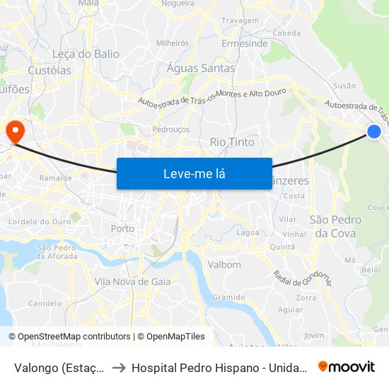 Valongo (Estação) | Presa to Hospital Pedro Hispano - Unidade de Neonatologia map