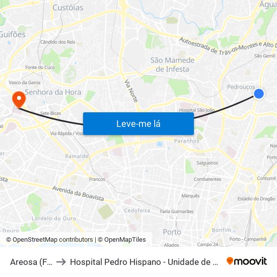 Areosa (Feira) to Hospital Pedro Hispano - Unidade de Neonatologia map