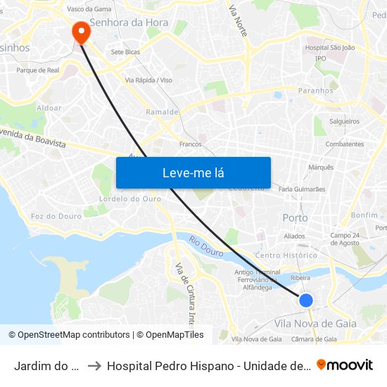 Jardim do Morro to Hospital Pedro Hispano - Unidade de Neonatologia map