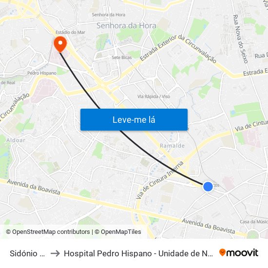Sidónio Pais to Hospital Pedro Hispano - Unidade de Neonatologia map