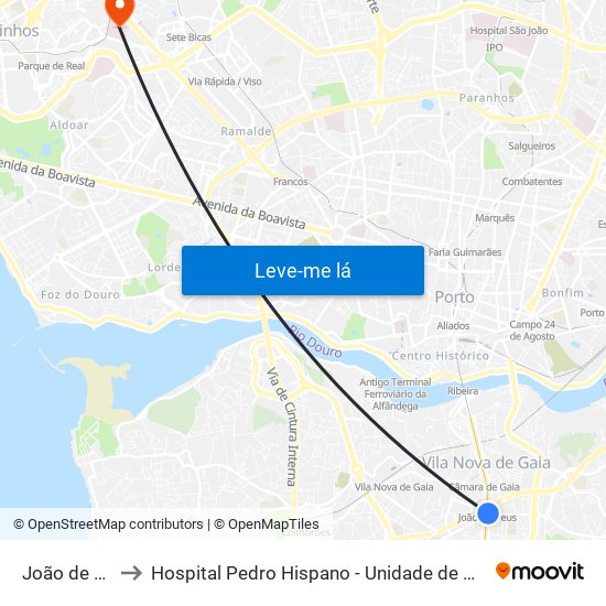 João de Deus to Hospital Pedro Hispano - Unidade de Neonatologia map