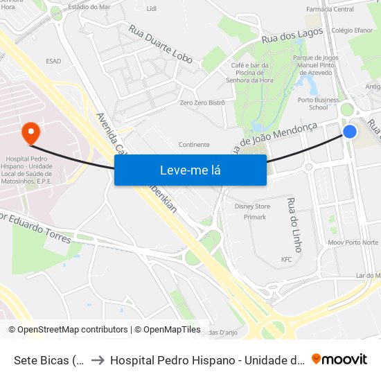 Sete Bicas (Metro) to Hospital Pedro Hispano - Unidade de Neonatologia map