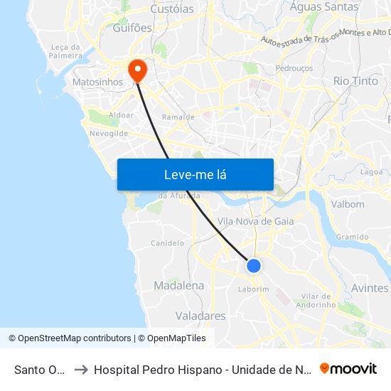 Santo Ovídio to Hospital Pedro Hispano - Unidade de Neonatologia map