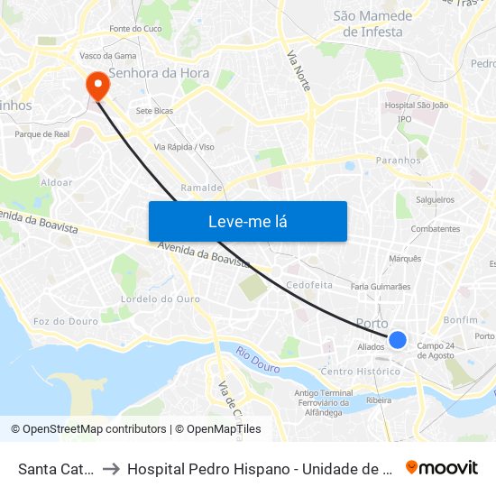 Santa Catarina to Hospital Pedro Hispano - Unidade de Neonatologia map