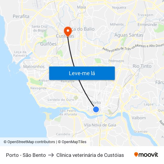 Porto - São Bento to Clínica veterinária de Custóias map