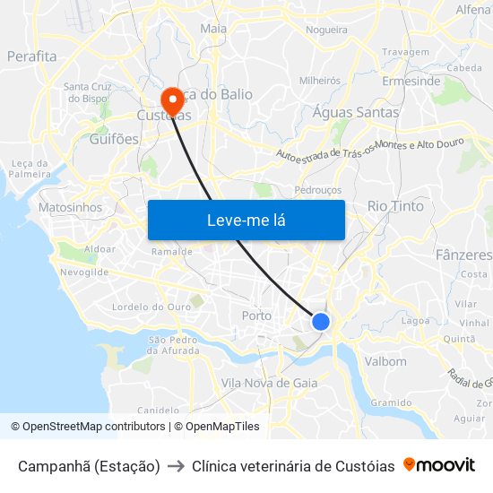 Campanhã (Estação) to Clínica veterinária de Custóias map