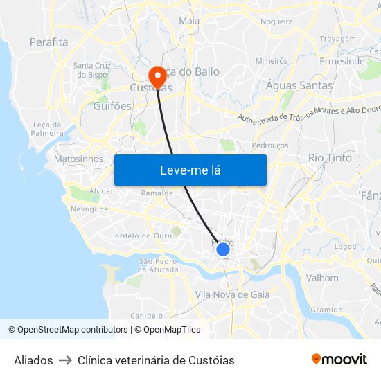 Aliados to Clínica veterinária de Custóias map