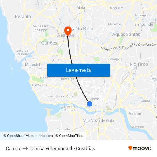 Carmo to Clínica veterinária de Custóias map