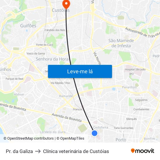 Pr. da Galiza to Clínica veterinária de Custóias map