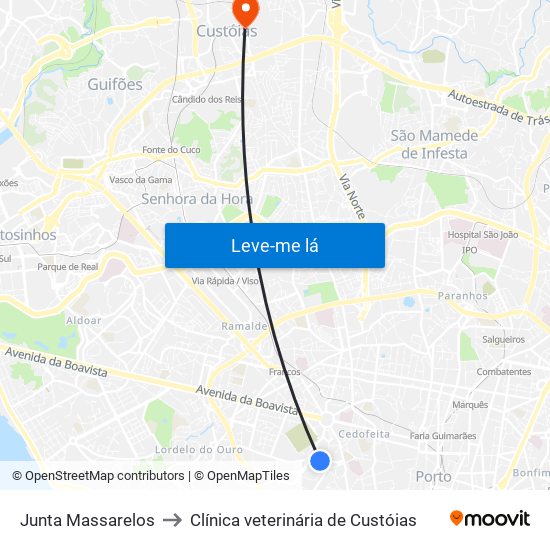 Junta Massarelos to Clínica veterinária de Custóias map