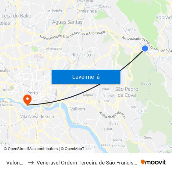 Valongo to Venerável Ordem Terceira de São Francisco map