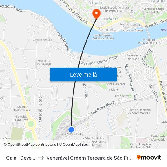 Gaia - Devesas to Venerável Ordem Terceira de São Francisco map
