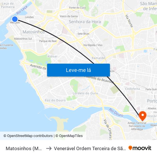 Matosinhos (Mercado) to Venerável Ordem Terceira de São Francisco map