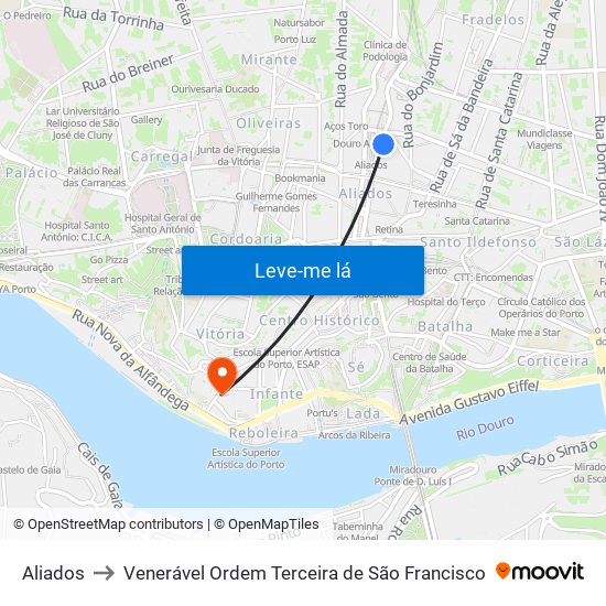 Aliados to Venerável Ordem Terceira de São Francisco map