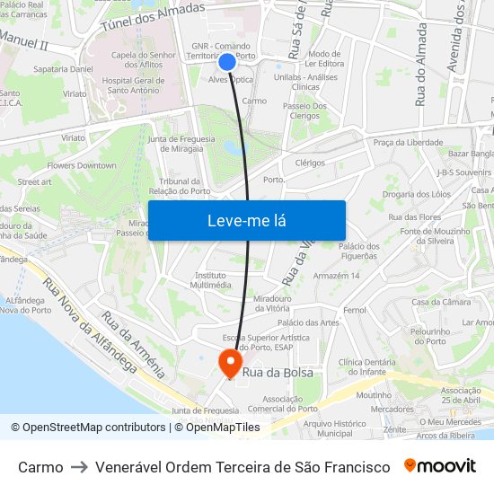 Carmo to Venerável Ordem Terceira de São Francisco map
