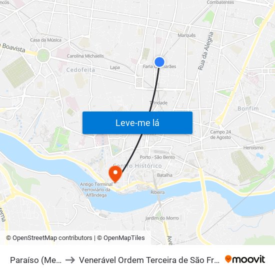 Paraíso (Metro) to Venerável Ordem Terceira de São Francisco map