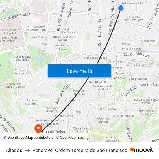 Aliados to Venerável Ordem Terceira de São Francisco map