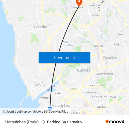 Matosinhos (Praia) to Parking Sa Carneiro map