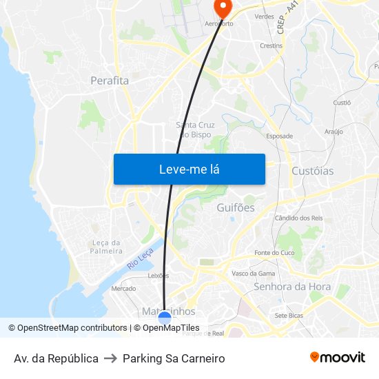 Av. da República to Parking Sa Carneiro map