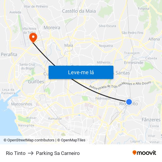 Rio Tinto to Parking Sa Carneiro map