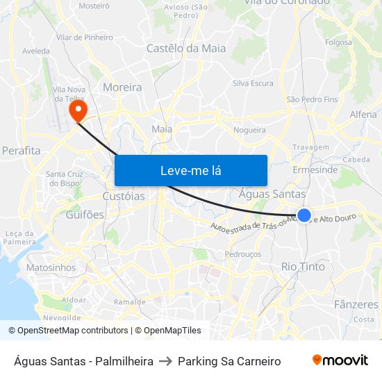 Águas Santas - Palmilheira to Parking Sa Carneiro map