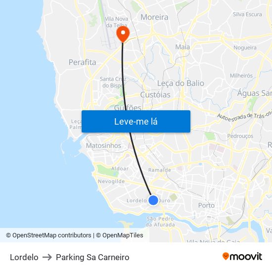 Lordelo to Parking Sa Carneiro map