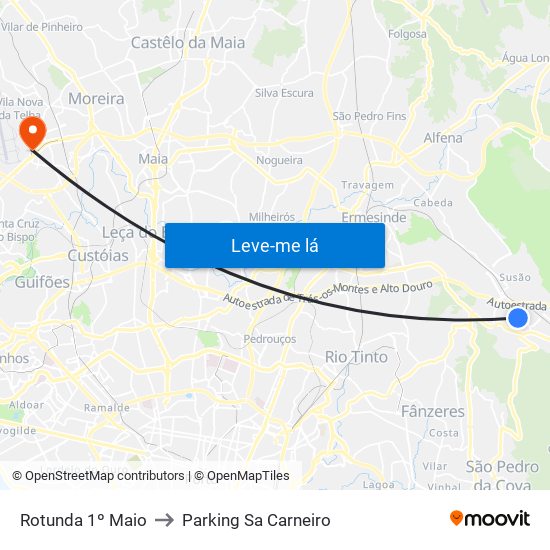 Rotunda 1º Maio to Parking Sa Carneiro map