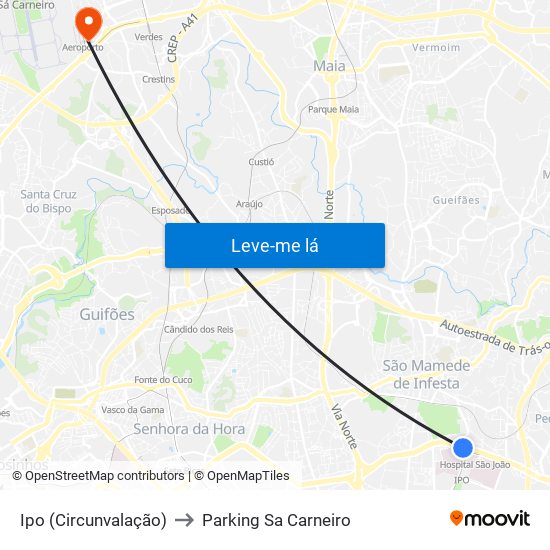 Ipo (Circunvalação) to Parking Sa Carneiro map