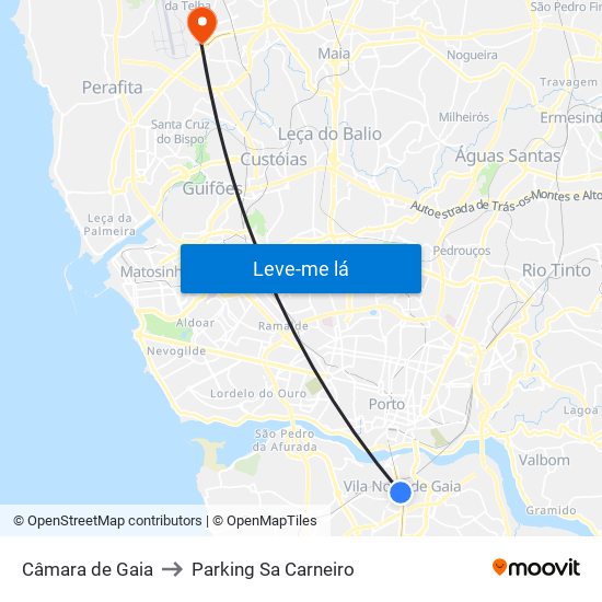 Câmara de Gaia to Parking Sa Carneiro map