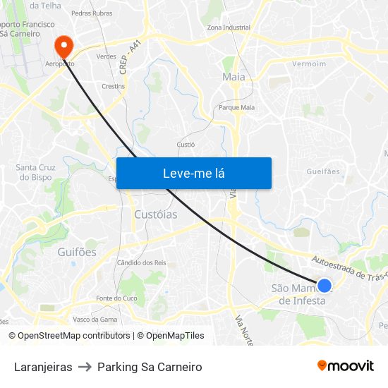 Laranjeiras to Parking Sa Carneiro map